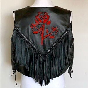 100% Leather Rose Fringe Vest